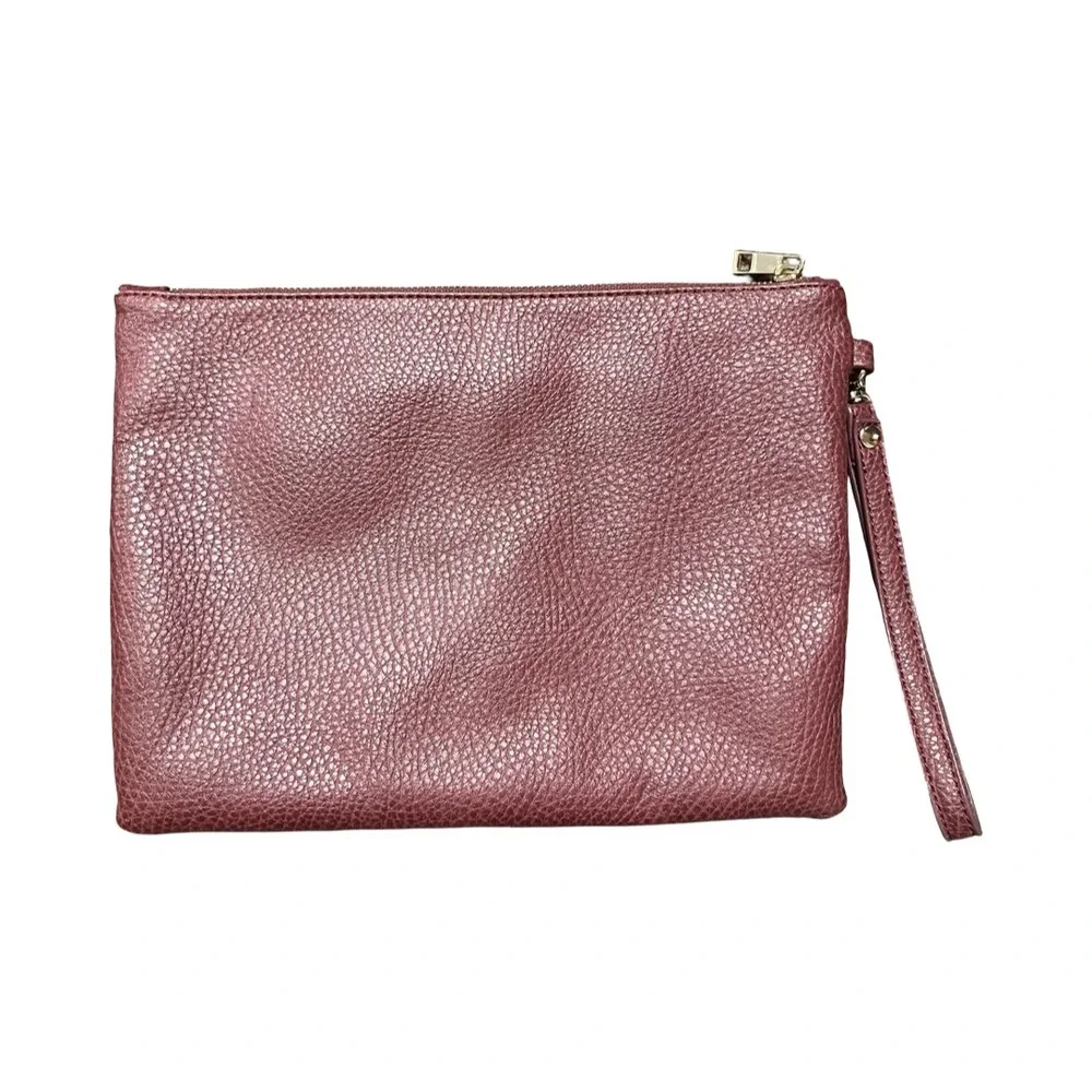 Sole Society Burgundy Faux Leather Wristlet Clutch Animal Print Lining Gold Zip